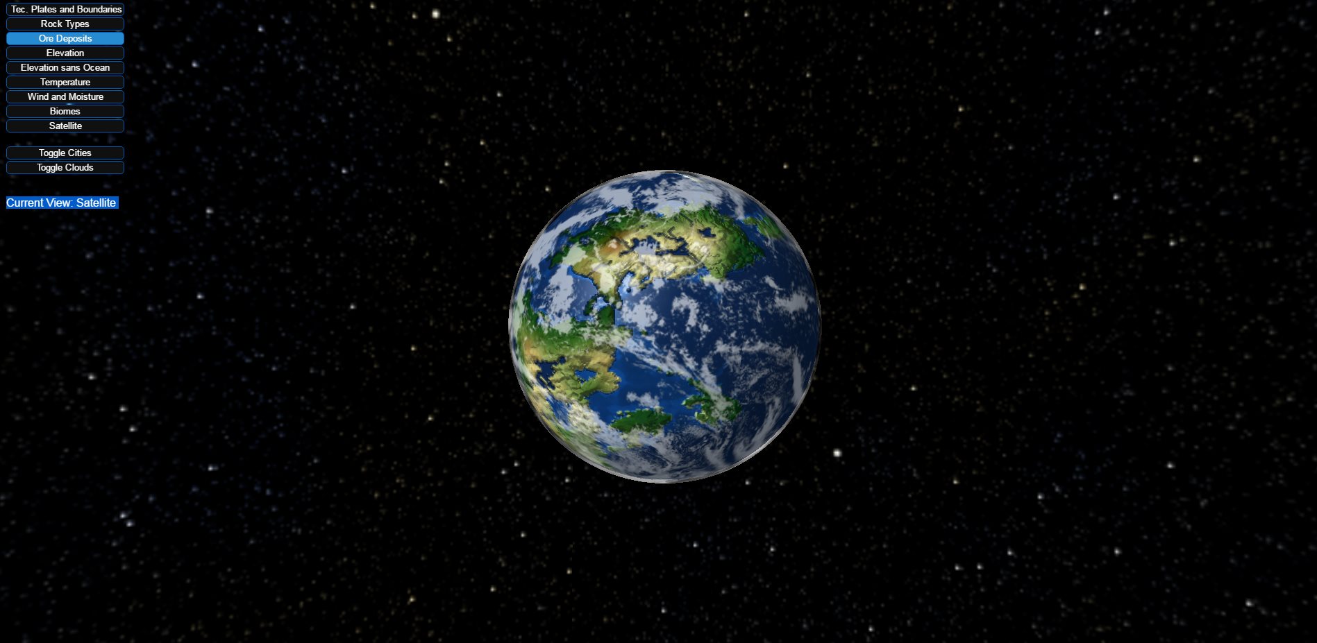 WorldGen — satellite view in planet mode with clouds